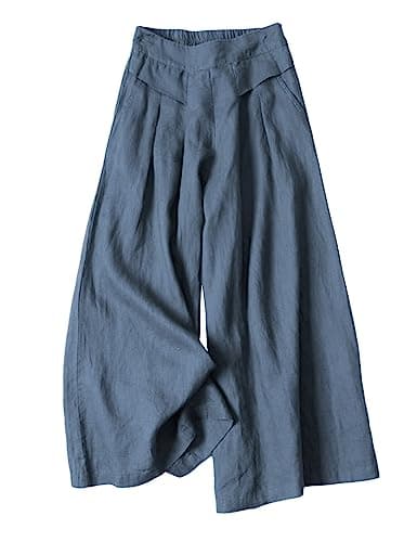 Bianstore Women's Culottes Linen Wide Leg Pants with Pockets