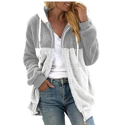 Oversized Sherpa Fleece Jacket for Women Warm Winter Coat Zip Up Pockets