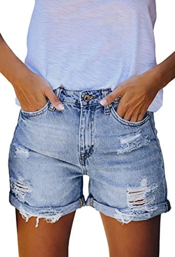 Pink Queen Women's High Waisted Ripped Denim Shorts
