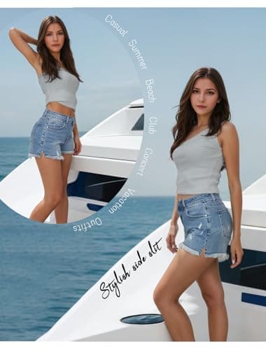 FEELNINE High-Waisted Stretchy Ripped Summer Denim Shorts