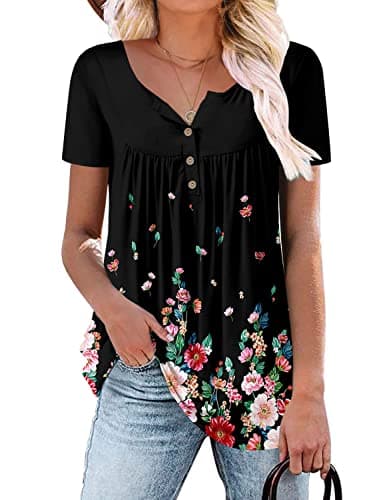 ROSELINLIN Women's Floral Summer Short Sleeve Shirt Loose Fit Leggings Top