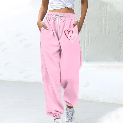 SMIDOW Heart Graphic High-Waisted Drawstring Sweatpants for Women