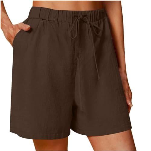 Sktremeuru Lightweight Linen Shorts for Women Elastic Waist Casual ShortsSummer Pockets