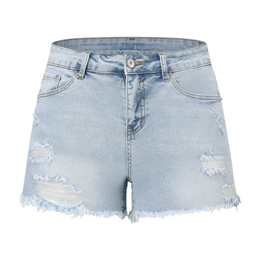 Thunder Star Women's Mid Rise Ripped Stretch Denim Shorts