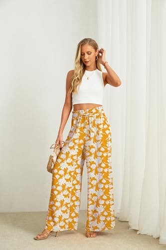 JINKESI Women's High-Waist Wide Leg Loose Pants with Adjustable Ties