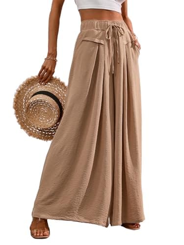 CORSKI Flowy Wide Leg Palazzo Pants for Women Elastic Waist Casual Summer