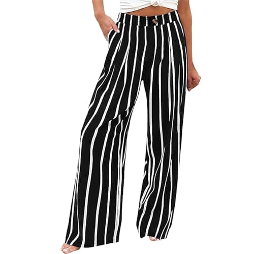 Stylish Women's Wide Leg Office Pants with Pockets Solid Slacks