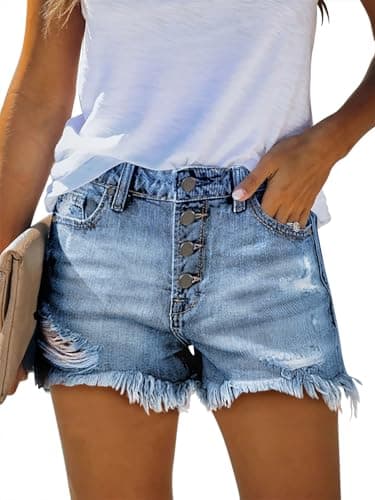 OnlyPuff Women's Ripped Mid-Waisted Denim Shorts