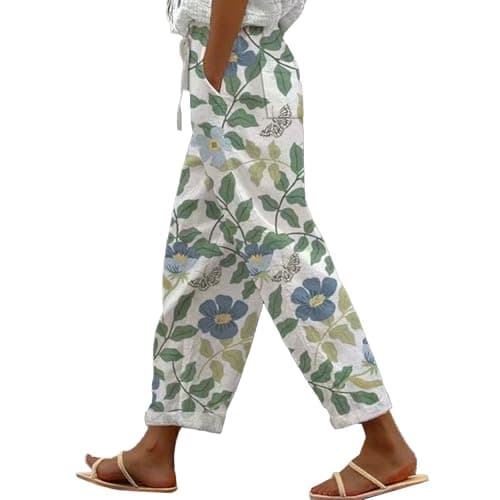 Boho Striped Linen Pants for Women Summer Casual Beach