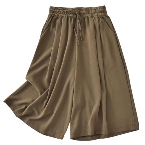 Sktremeuru Women's High Waisted Wide Leg Drawstring Capri Pants