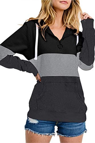 Barlver Women's Casual Color Block Long Sleeve Hoodies with Pocket