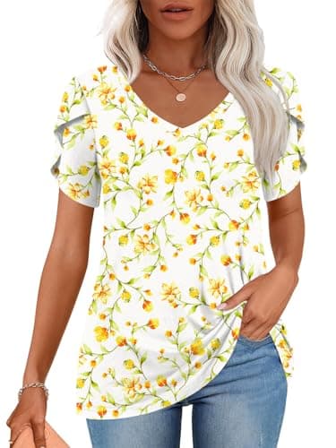 CATHY 2025 Women's Short Sleeve V-Neck Tunic Tops S-4XL