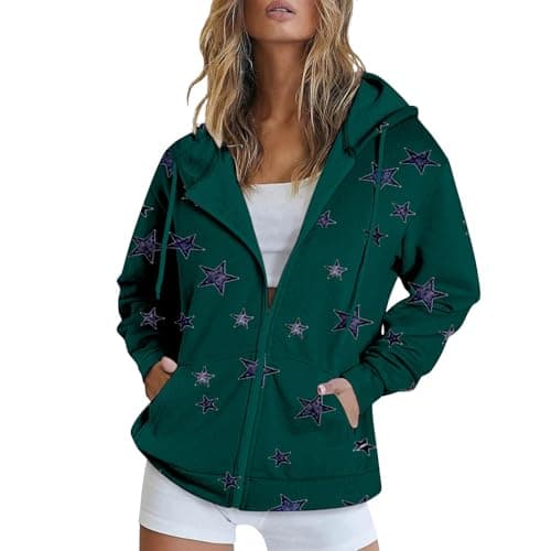 Lolvmvchi Women's Oversized Zip Track Loose Printed Hoodie Jacket XL3 Winter Coat