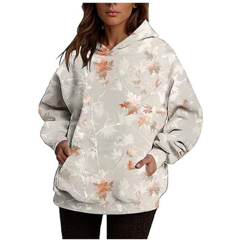 Ceboyel Womens Maple Leaf Camo Oversized Hoodie Trendy Teen Girls Fashion