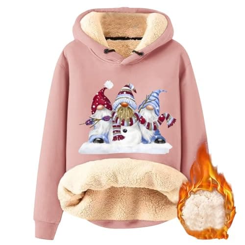 FlekmanArt Warm Sherpa Fleece Hoodie for Women Christmas Print Trendy Sweatshirt