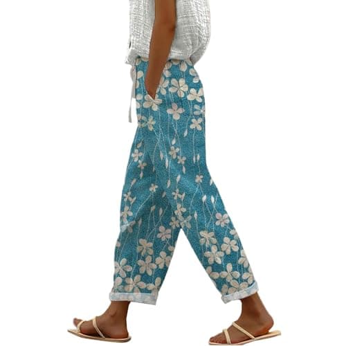 Boho Striped Linen Pants for Women Summer Casual Beach