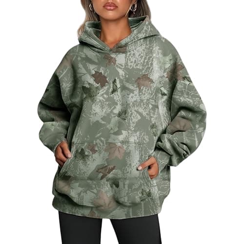 Thatrich Camo Sweatshirt Women Maple Leaf Graphic Hoodies