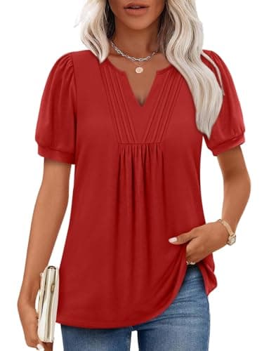 Angerella Women's Casual V-Neck Short Sleeve Tunic Top