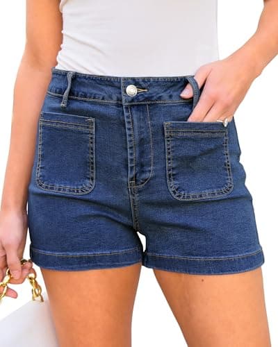 Luvamia High Waisted Women's Denim Shorts with Pockets Casual Summer Stretch Cutoff