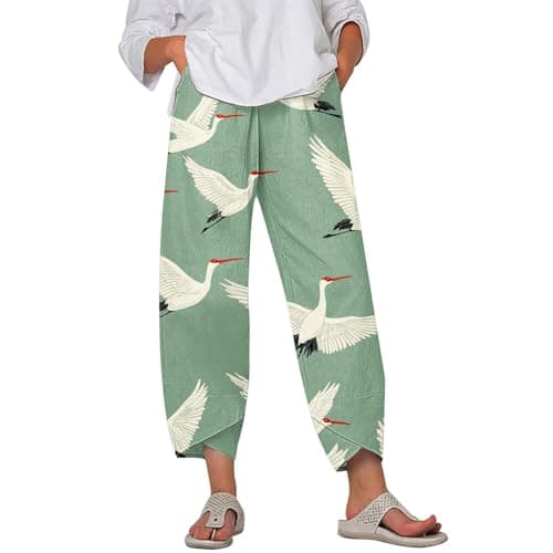 HOTYD Japanese Linen Pants for Women Summer Baggy Capri Trouser with Pockets