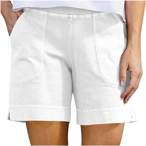 Sktremeuru Women's Casual Elastic Waist Linen Shorts Light and Loose FitSummer Beach Pants with Pocket