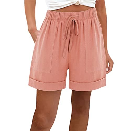 Yxzogd Cotton Linen Shorts for Women Loose Summer Pants with Pockets