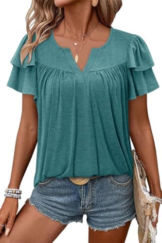 Angerella Women's Floral Print Short Sleeve V-Neck Tunic Tops