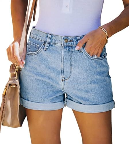 OnlyPuff Women's Ripped Mid-Waisted Denim Shorts
