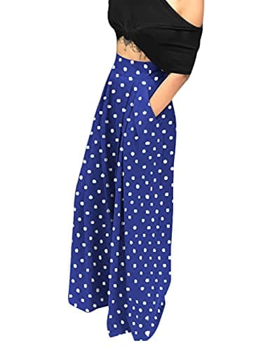 Chatinction Women's High Waist Pleated Polka Dot Printed Wide Leg Pants