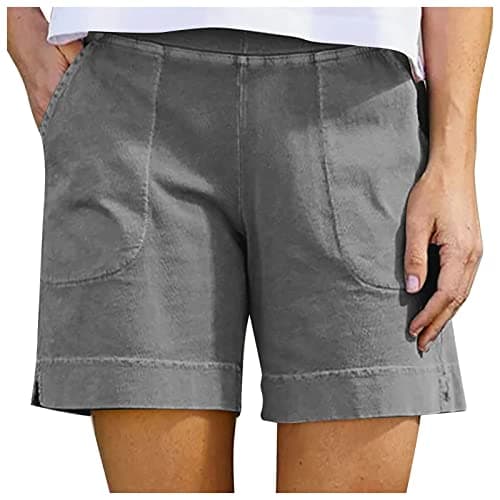 Yxzogd Women's Casual Cotton Linen High-Waist Bermudas with Pocket