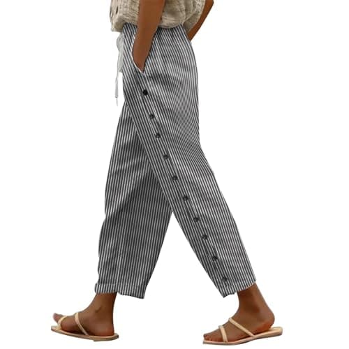 Boho Striped Linen Pants for Women Summer Casual Beach