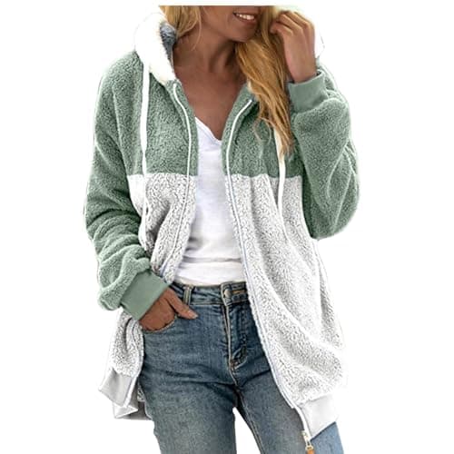 Oversized Sherpa Fleece Jacket for Women Warm Winter Coat Zip Up Pockets
