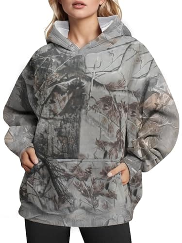 YKR Women's Camo Hoodie with Maple Leaf Print Fleece Pullover Sweater