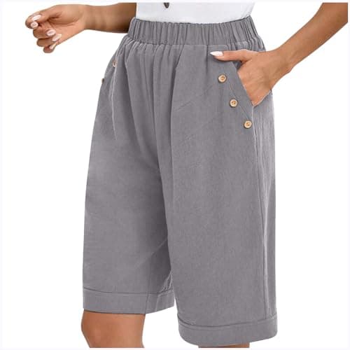 Sktremeuru Women's High-Waisted Linen Knee-Length Shorts