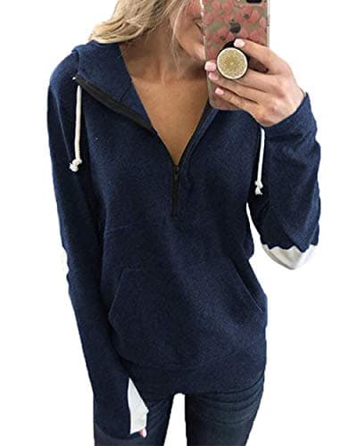 Barlver Women's Casual Color Block Long Sleeve Hoodies with Pocket
