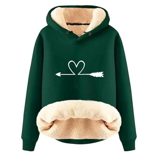 Warm Heart Print Fleece Hoodie for Women Winter Casual Pullovers