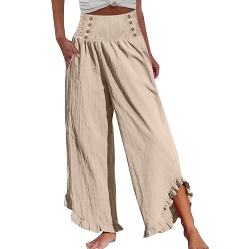 Oversize Smocked Waist Wide Leg Linen Boho Pant