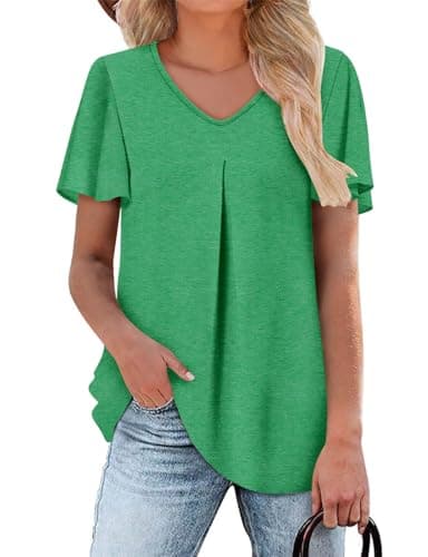 Angerella Women's Summer Dressy Casual Short Sleeve V-Neck Tops for Leggings