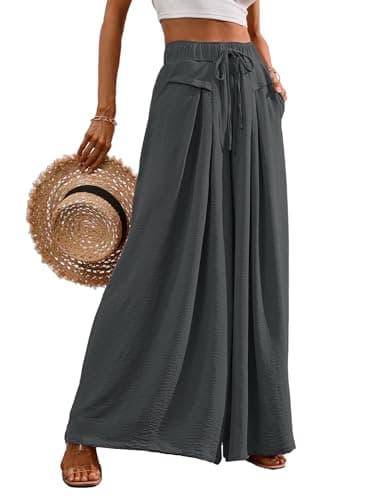 CORSKI Flowy Wide Leg Palazzo Pants for Women Elastic Waist Casual Summer