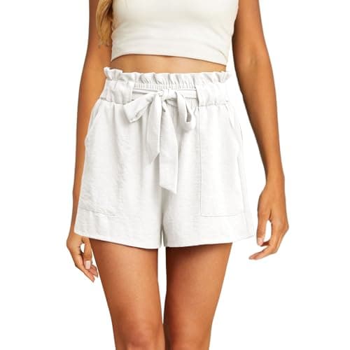 2025 High Waist Elastic Linen Shorts with Bowknot Pockets for Women