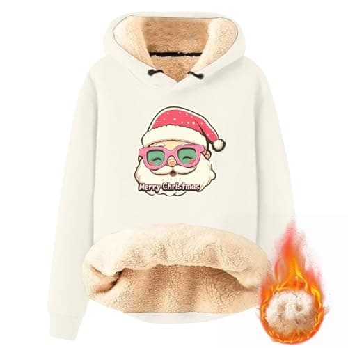 FlekmanArt Thick Warm Sherpa Fleece Pullover Hoodies with Christmas Print