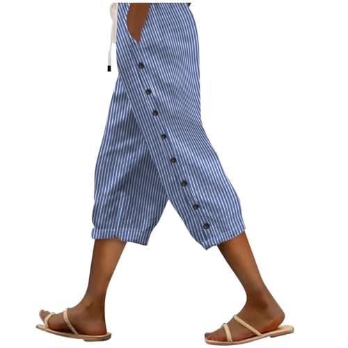 2025 Women's Lightweight Striped Linen Capri Pants