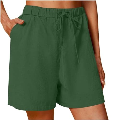 Sktremeuru Lightweight Linen Shorts for Women Elastic Waist Casual ShortsSummer Pockets