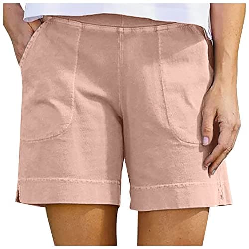 Yxzogd Women's Casual Cotton Linen High-Waist Bermudas with Pocket