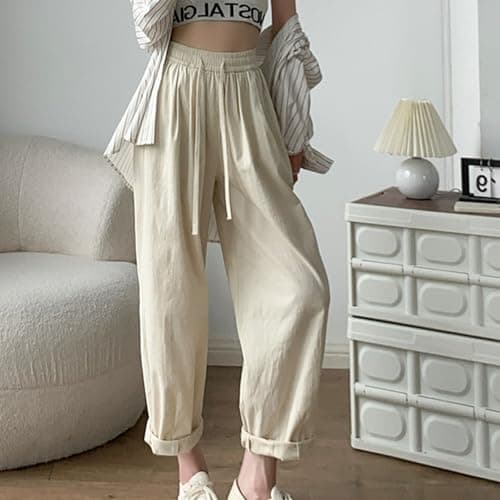 Yxzogd Flowy High-Waisted Wide Leg Cotton Linen Palazzo Pants