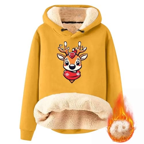 FlekmanArt Thick Warm Sherpa Fleece Pullover Hoodies with Christmas Print