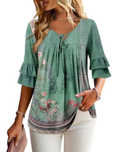 Angerella Dressy 3/4 Sleeve V-Neck Tunic Tops Spring Summer Tops