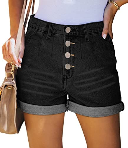 Womens Denim Jean Shorts with Button Pockets for Summer