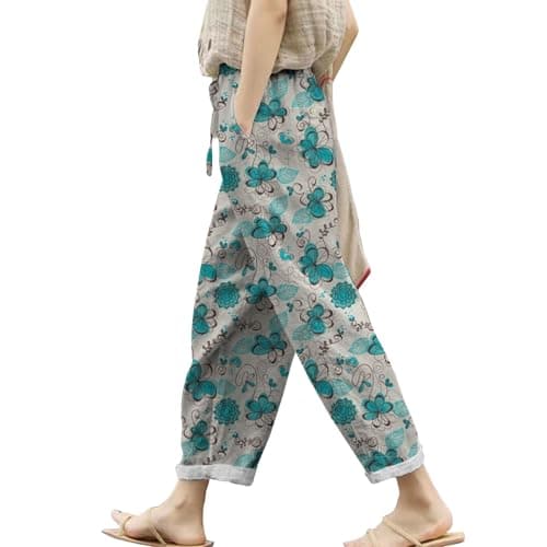 Boho Striped Linen Pants for Women Summer Casual Beach