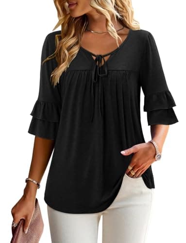 Angerella Dressy 3/4 Sleeve V-Neck Tunic Tops Spring Summer Tops